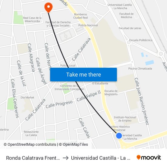 Ronda Calatrava Frente I.T.A to Universidad Castilla - La Mancha map