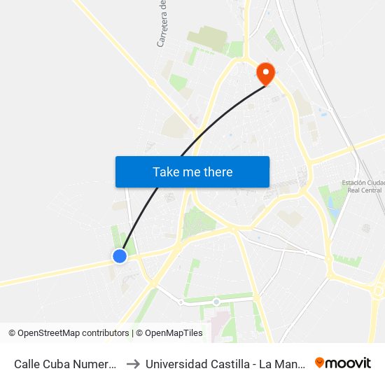 Calle Cuba Numero 2 to Universidad Castilla - La Mancha map