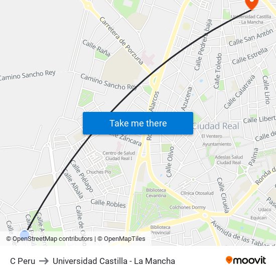 C Peru to Universidad Castilla - La Mancha map