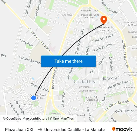 Plaza Juan XXIII to Universidad Castilla - La Mancha map