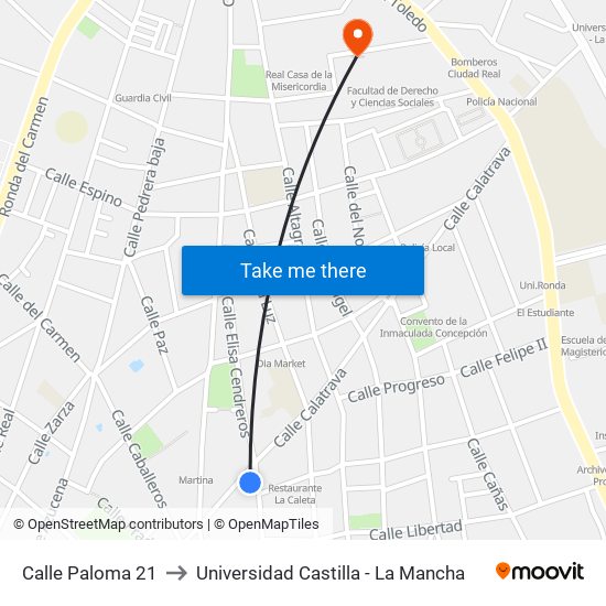Calle Paloma 21 to Universidad Castilla - La Mancha map