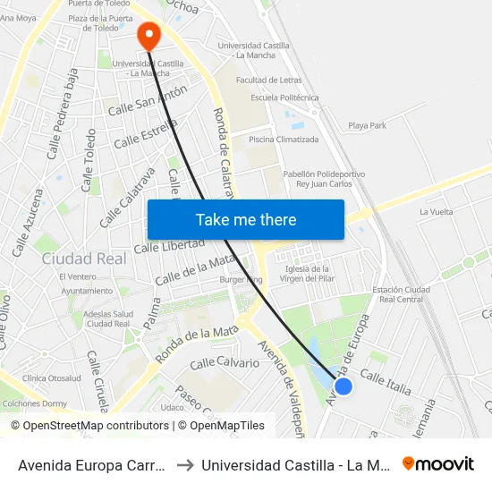 Avenida Europa Carrefour to Universidad Castilla - La Mancha map