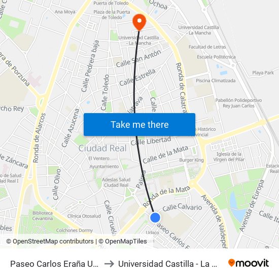 Paseo Carlos Eraña Unicaja to Universidad Castilla - La Mancha map