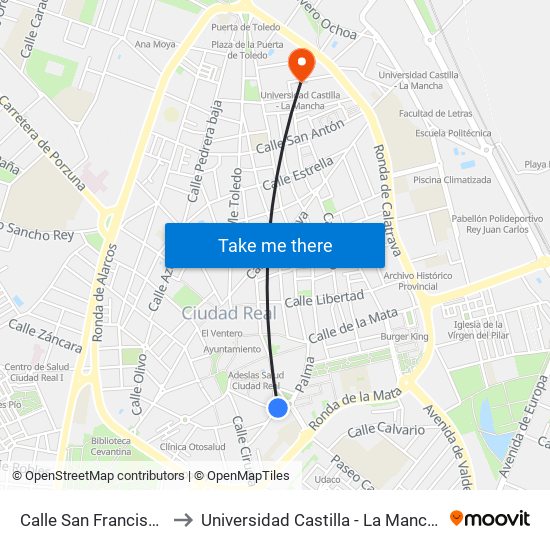 Calle San Francisco to Universidad Castilla - La Mancha map
