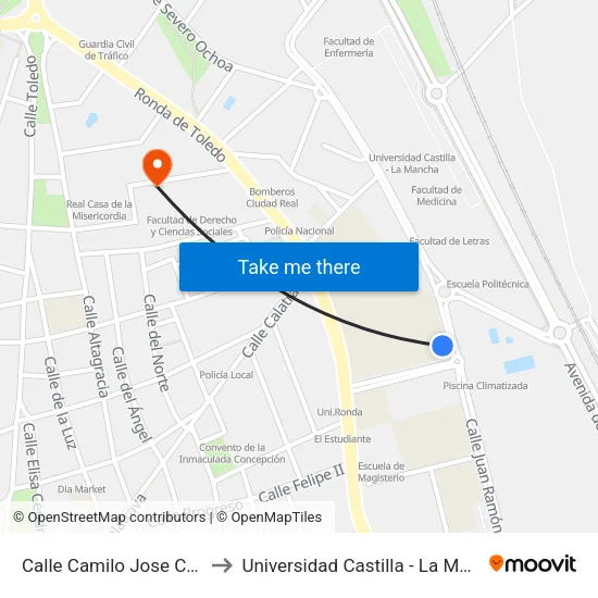 Calle Camilo Jose Cela 3 to Universidad Castilla - La Mancha map