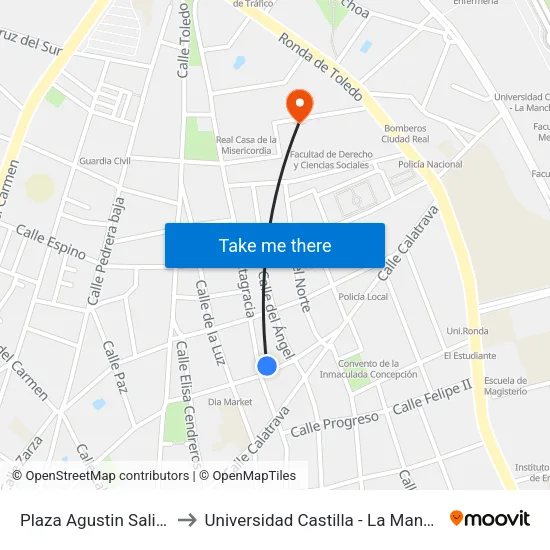 Plaza Agustin Salido to Universidad Castilla - La Mancha map
