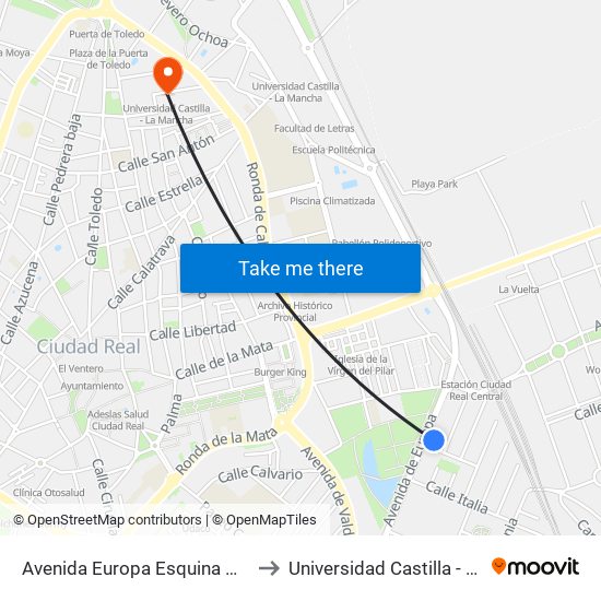 Avenida Europa Esquina Gran Bretaña to Universidad Castilla - La Mancha map