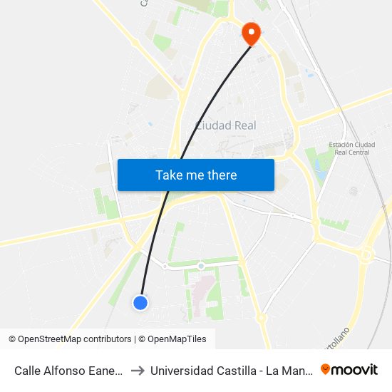 Calle Alfonso Eanes 1 to Universidad Castilla - La Mancha map