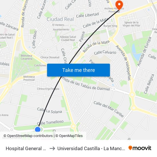 Hospital General Cr to Universidad Castilla - La Mancha map