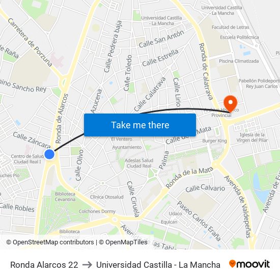 Ronda Alarcos 22 to Universidad Castilla - La Mancha map