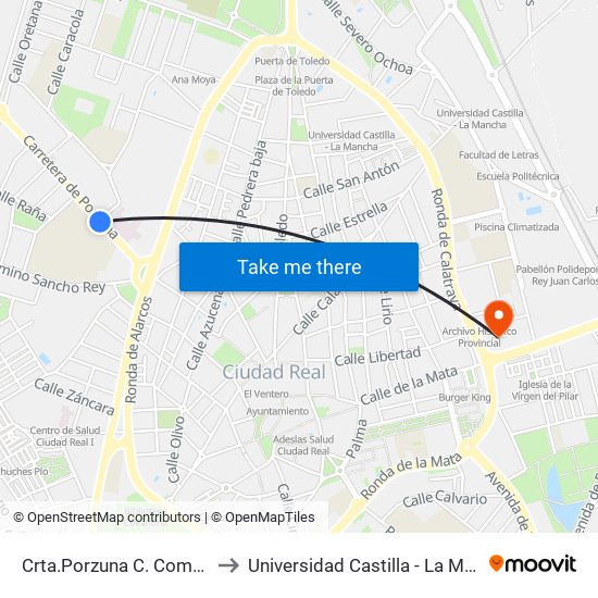 Crta.Porzuna C. Comercial to Universidad Castilla - La Mancha map