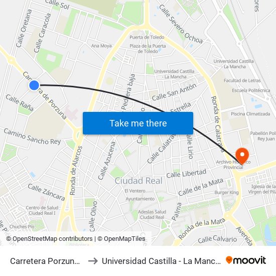 Carretera Porzuna 2 to Universidad Castilla - La Mancha map