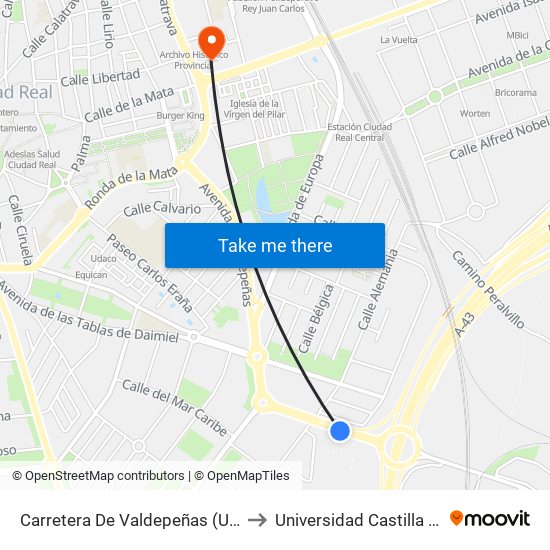 Carretera De Valdepeñas (Urb. La Carolina) to Universidad Castilla - La Mancha map