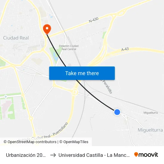 Urbanización 2000 to Universidad Castilla - La Mancha map