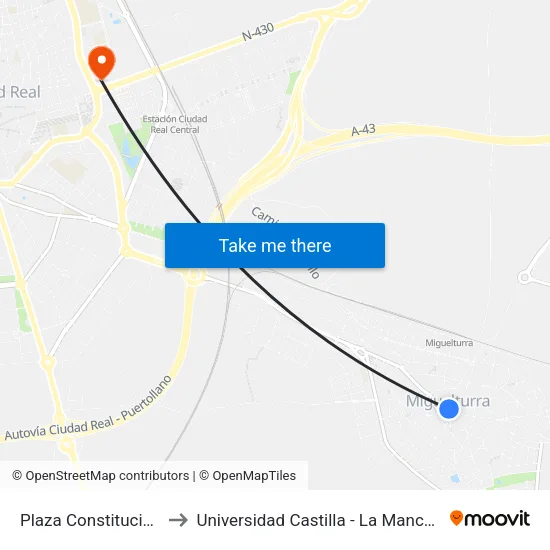 Plaza Constitución to Universidad Castilla - La Mancha map