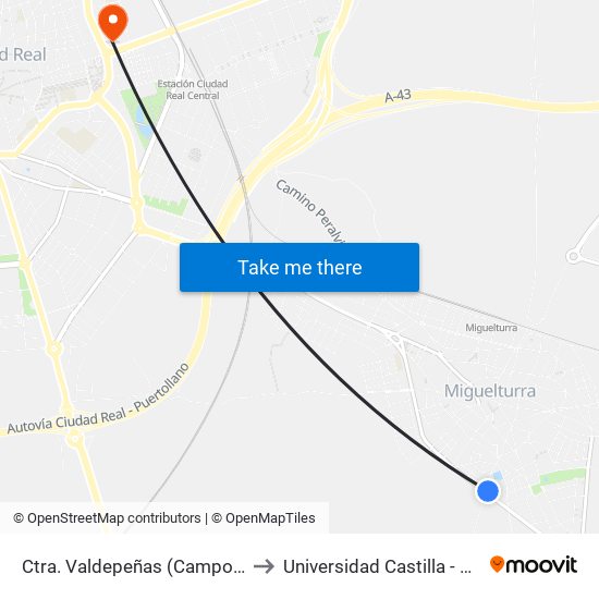 Ctra. Valdepeñas (Campo De Futbol) to Universidad Castilla - La Mancha map