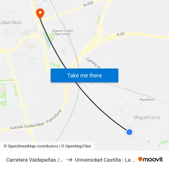 Carretera Valdepeñas / Pardillo to Universidad Castilla - La Mancha map