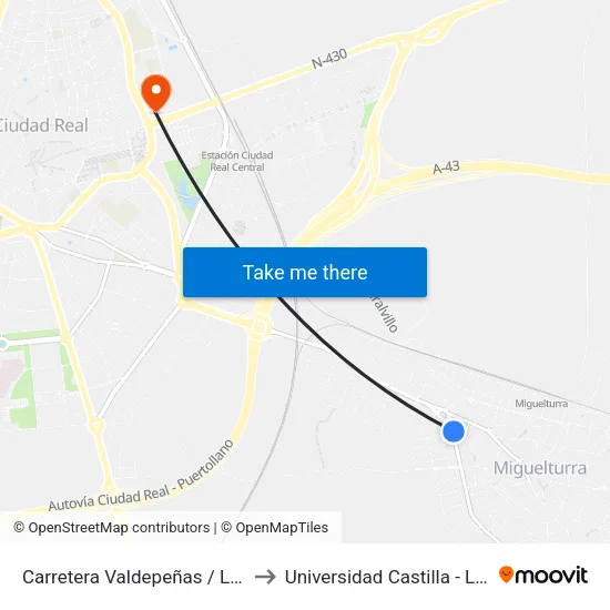 Carretera Valdepeñas / Los Álamos to Universidad Castilla - La Mancha map