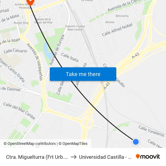 Ctra. Miguelturra (Frt Urb. La Estrella) to Universidad Castilla - La Mancha map