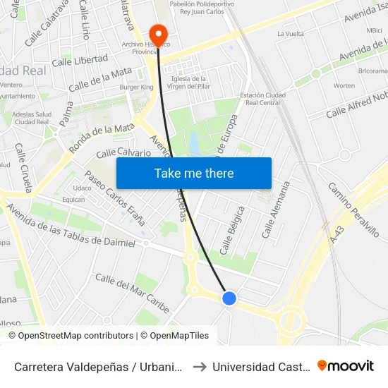 Carretera Valdepeñas / Urbanización La Carolina (Frente) to Universidad Castilla - La Mancha map