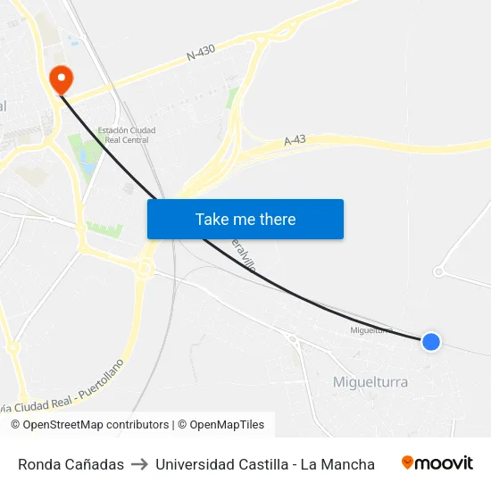 Ronda Cañadas to Universidad Castilla - La Mancha map