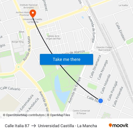 Calle Italia 87 to Universidad Castilla - La Mancha map