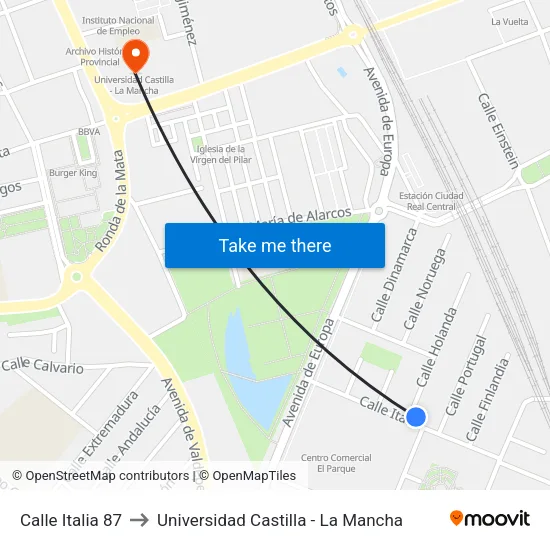 Calle Italia 87 to Universidad Castilla - La Mancha map