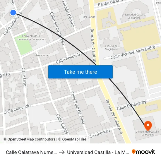 Calle Calatrava Numero 41 to Universidad Castilla - La Mancha map