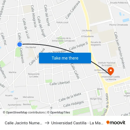 Calle Jacinto Numero 9 to Universidad Castilla - La Mancha map