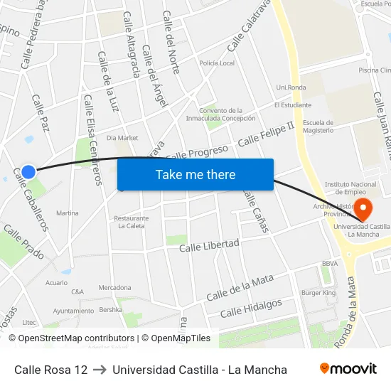 Calle Rosa 12 to Universidad Castilla - La Mancha map