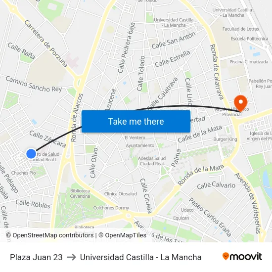 Plaza Juan 23 to Universidad Castilla - La Mancha map