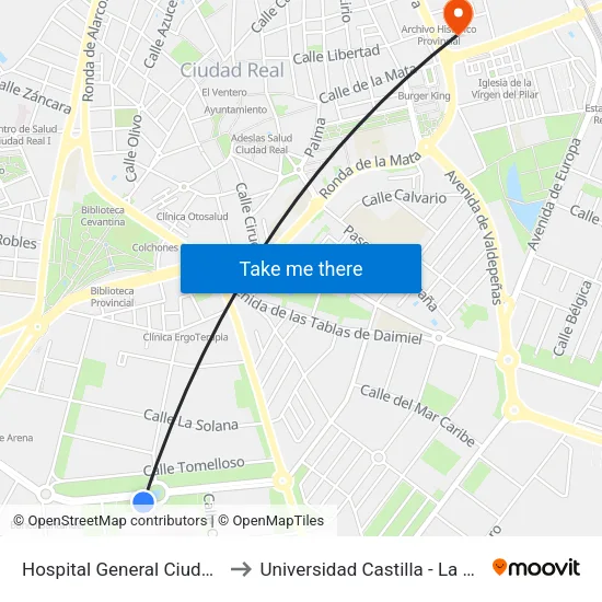 Hospital General Ciudad Real to Universidad Castilla - La Mancha map