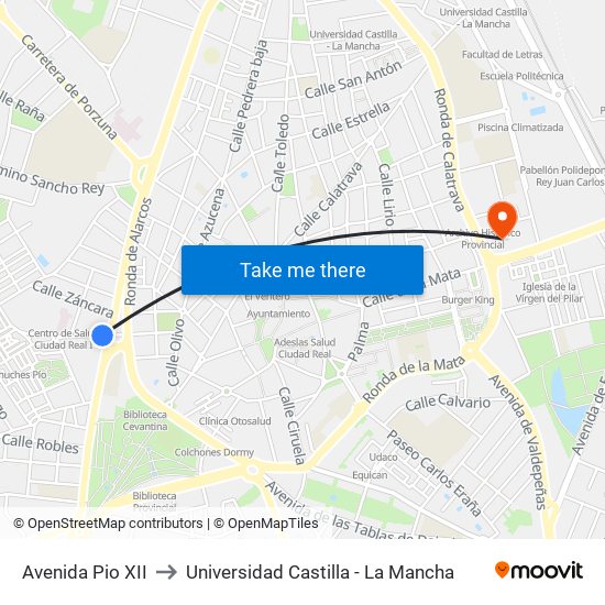 Avenida Pio XII to Universidad Castilla - La Mancha map