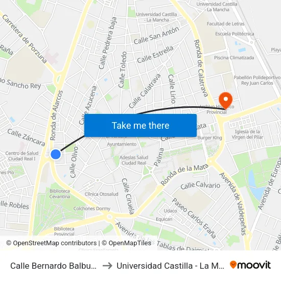Calle Bernardo Balbuena 7 to Universidad Castilla - La Mancha map