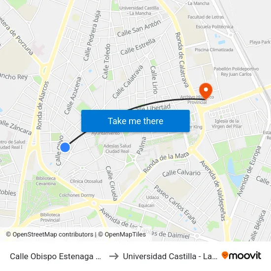 Calle Obispo Estenaga Numero 5 to Universidad Castilla - La Mancha map