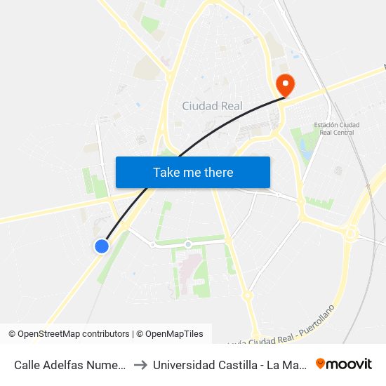 Calle Adelfas Numero 1 to Universidad Castilla - La Mancha map