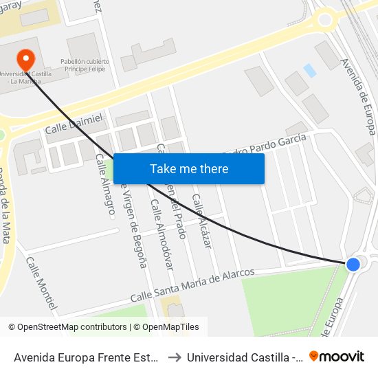 Avenida Europa Frente Estacion Avenidae to Universidad Castilla - La Mancha map