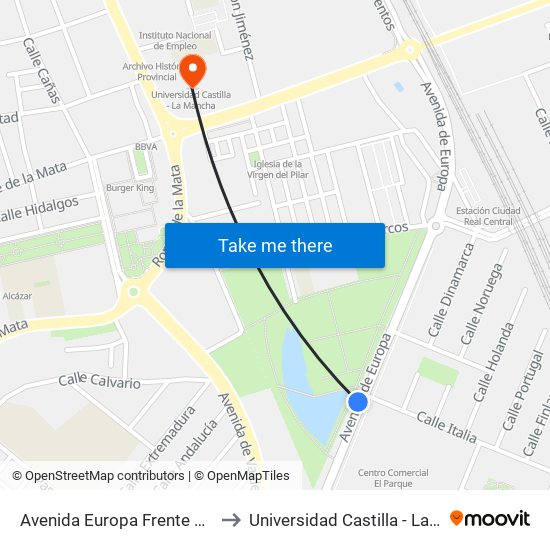 Avenida Europa Frente Carrefour to Universidad Castilla - La Mancha map