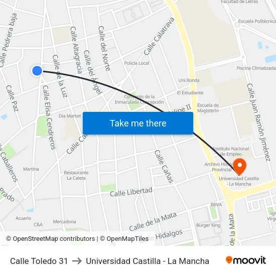 Calle Toledo 31 to Universidad Castilla - La Mancha map