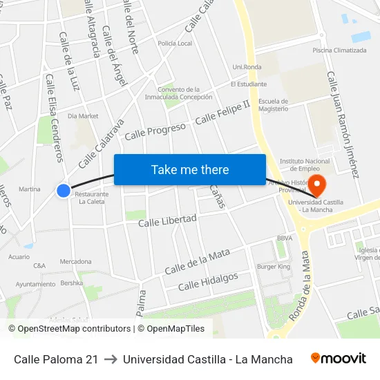 Calle Paloma 21 to Universidad Castilla - La Mancha map