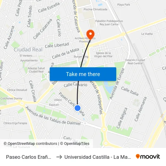 Paseo Carlos Eraña 18 to Universidad Castilla - La Mancha map