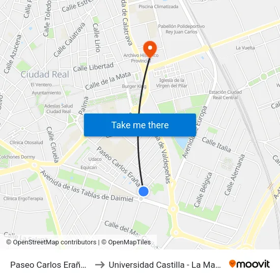 Paseo Carlos Eraña 40 to Universidad Castilla - La Mancha map