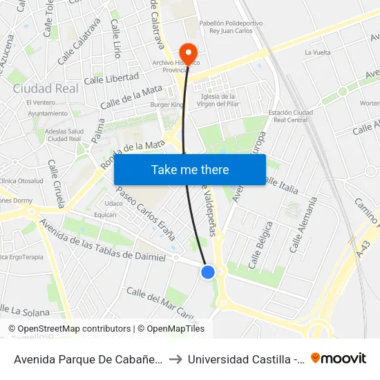 Avenida Parque De Cabañeros Gasolinera to Universidad Castilla - La Mancha map