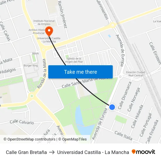 Calle Gran Bretaña to Universidad Castilla - La Mancha map