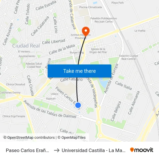 Paseo Carlos Eraña 40 to Universidad Castilla - La Mancha map