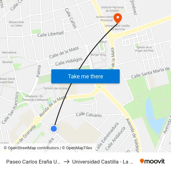 Paseo Carlos Eraña Unicaja to Universidad Castilla - La Mancha map