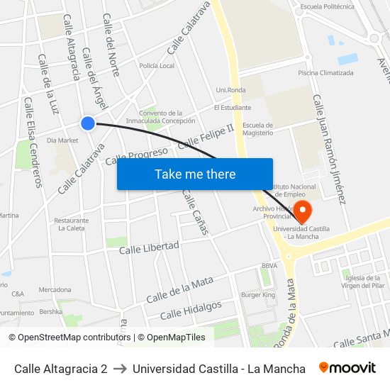 Calle Altagracia 2 to Universidad Castilla - La Mancha map