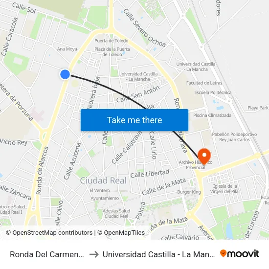 Ronda Del Carmen 11 to Universidad Castilla - La Mancha map