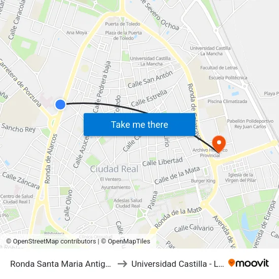 Ronda Santa Maria Antiguo Hospital to Universidad Castilla - La Mancha map