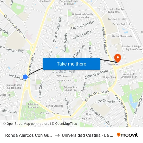 Ronda Alarcos Con Guadiana to Universidad Castilla - La Mancha map